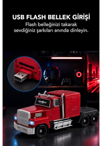 Tır Tasarımlı Bluetooth Hoparlör 15w Rgb Işıklı Fm Radyo Usb Tf Kart Çoklu Bağlantı Vintage