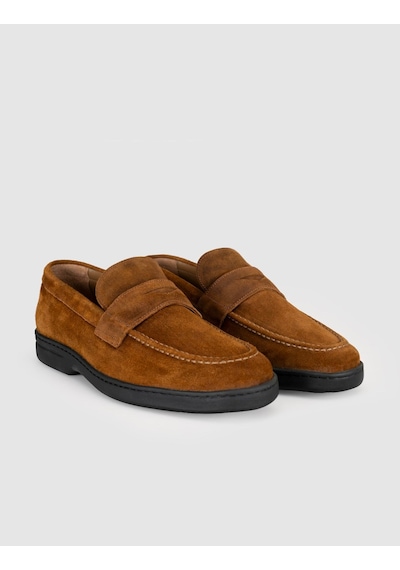 Cabani Taba Süet Hakiki Deri Erkek Loafer Ayakkabı