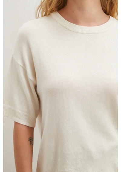 Never More Bisiklet Yaka Triko T-shirt Ekru