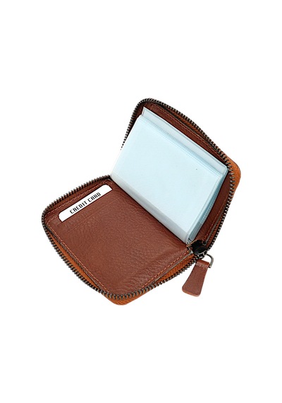 Westpolo Hakiki Deri Bol Şeffaf Kart Bölmeli Fermuarlı Unisex Cüzdan - Taba Taba