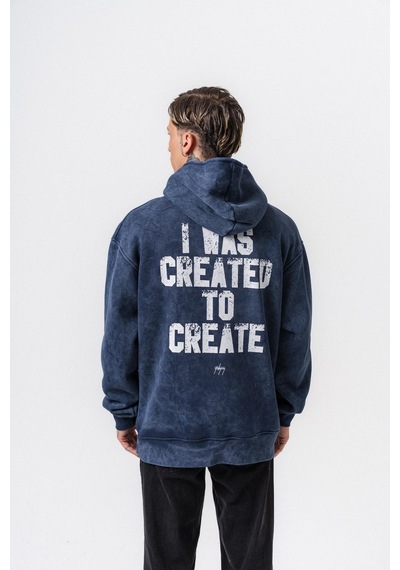 Respire Erkek Create Baskılı Kapüşonlu Oversize Hoodie Lacivert