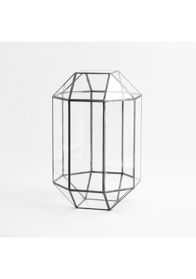 Cam Fanus Geometrik Teraryum Siyah Nonagon