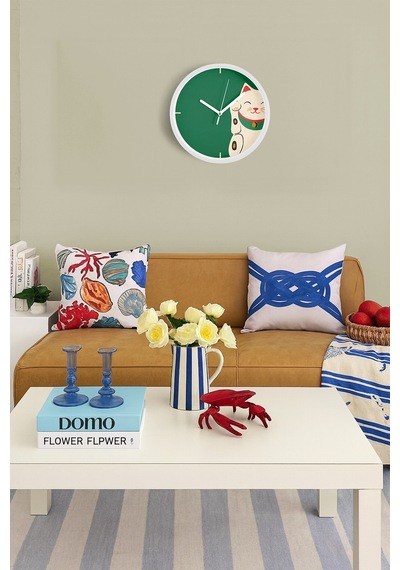 Sevimli Kedi Temalı Modern Çocuk Odası Duvar Saati - 25cm - Önü Camlı Beyaz Kasa - Sessiz Mekanizma-jh0507 Beyaz