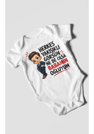 Morivokids Babaya Özel Kısa Kollu Bebek Body %100 Pamuk Zbn179-kk Beyaz