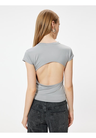 Koton Bisiklet Yaka Tişört Sırt Detaylı Kısa Kollu Slim Fit Gri 4sal10837ık Gri