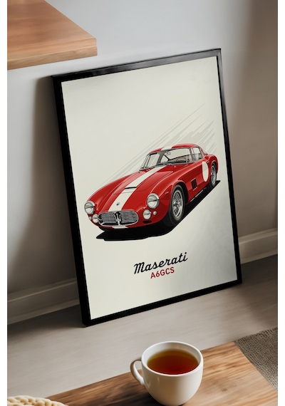 Maserati A6gcs Siyah Ahşap Çerçeveli Poster, Dekoratif Araba Duvar Tablosu