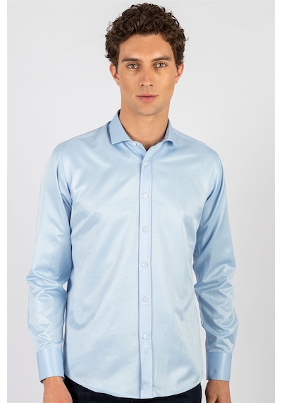 Tudors Modern Slim Fit Dar Kesim Düz Erkek Gömlek-23904 Mavi