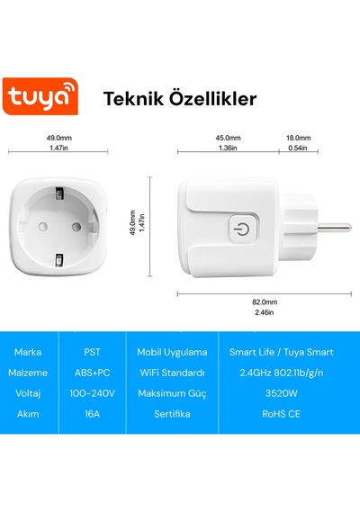 Yeco Sp-16 Akıllı Priz, Wi-fi Uyumlu, Telefonla Kontrol, 16a Akım Koruma, Enerji İzleme 1 Adet