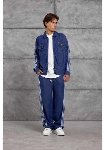Nomarc Gömlek Yaka Uzun Kollu Geniş Paça Cepli Alt Üst Takım Orta Mavi Denim