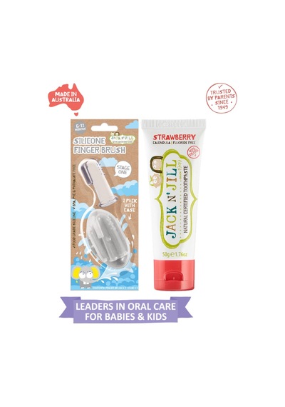 Jack N Jill Bebek/çocuk Diş Fırçalama Seti Silikon 2'li Parmak Fırça + Çilek Aromalı Diş Macunu 50g