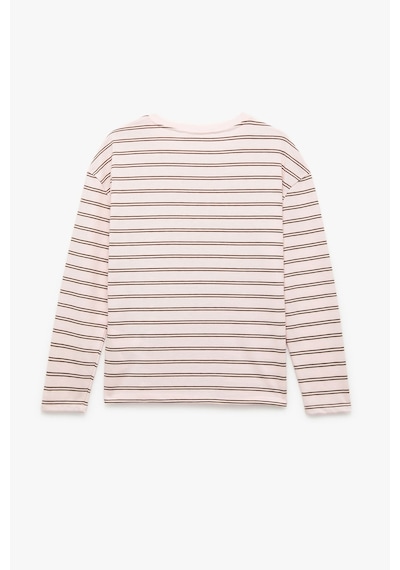 Koton Uzun Kollu Bisiklet Yaka Çizgili T-shirt pembe