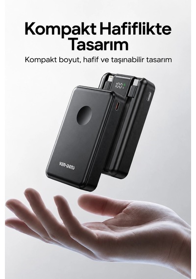 Ven-dens Vd-pb074 10000 Mah Qi Kablosuz Hızlı Şarj Powerbank, 15 W Kablosuz Çıkış, Type-c Ve, Siyah