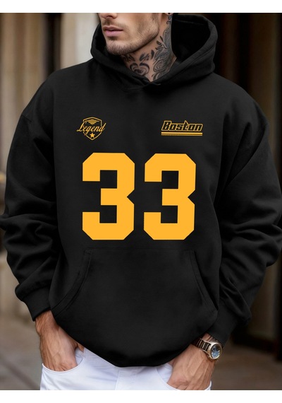 Startmore Startmorelegend Boston Number 33 Baskılı Polar Sonbahar Tişörtü Erkek Sokak Giyimi Tüm Maçlara Uygun S Siyah