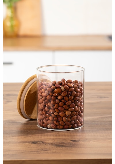 Porsima 1-4 Bambu Vakumlu Kapaklı Yuvarlak Cam 12li Kavanoz Seti Saklama Kabı 750ml 10x12cm