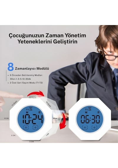 Npo Npt22a Alarmlı G-sensör Otomatik Zamanlayıcılı Küp Kronometre Pomodoro Motivasyon Saati Beyaz