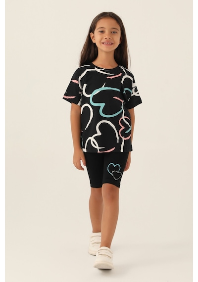 Rolypoly Heart Siyah Kız Çocuk Bermuda Takım 5274-43142 Siyah