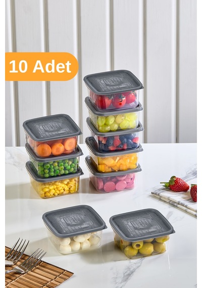 Esti 10 Adet - 288ml Küçük Kapaklı Gıda Saklama Kabı Buzdolabı Düzenleyici Kahvaltılık - 8x8x4,5 Cm Şeffaf