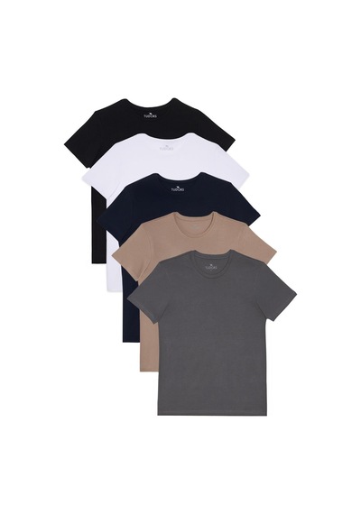 Tudors Unisex 5'li Paket Siyah-beyaz-lacivert-vizon-gri Slim Fit Dar Kesim %100 Pamuk Bisiklet Yaka Tişört-33049 Siyah - Beyaz Tudors Unisex 5'li Paket Siyah-beyaz-lacivert-vizon-gri Slim Fit Dar Kesim %100 Pamuk Bisiklet Yaka Tişört-33049 Siyah - Beyaz