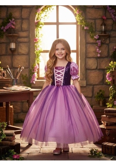 Zekids Kız Çocuk Pamuk Prenses Ve Rapunzel Kostümü-13690 Mor