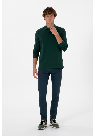 U.S. Polo Assn. Erkek Regular Fit Polo Yaka Koyu Yeşil Basic Sweatshirt 50315941-VR079