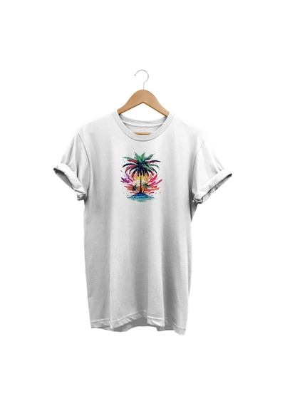 Widi Palmiye Baskılı Beyaz T-shirt Beyaz