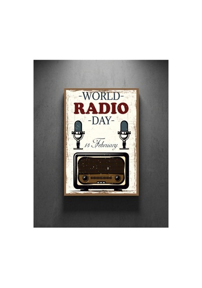 World Radio Day Retro Radyo Tablo Vintage Radyo Temalı Dekoratif Duvar Tablosu Ahşap & Metal Baskı