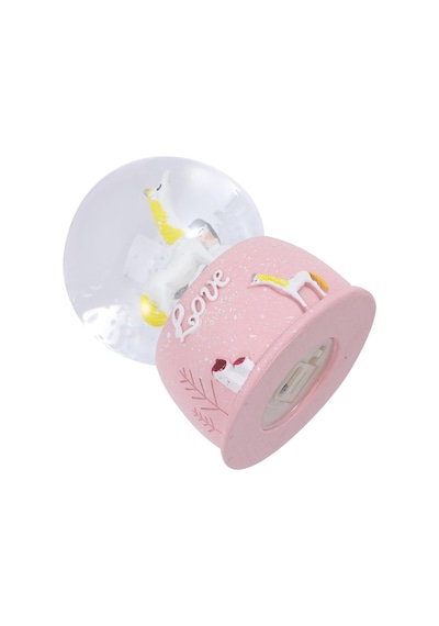 Mini Pembe Kar Küresi - Sevimli Unicorn Ve Kız Tasarımlı - Işıklı