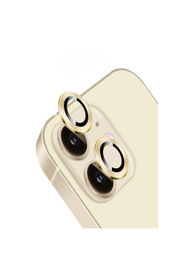 Apple Uyumlu iPhone 12 Mini Alüminyum Alaşım Temperli Cam Kamera Lens Koruyucu - Gold