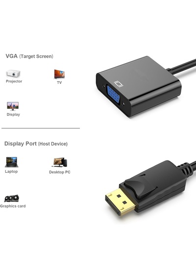 Daytona Zr140 Displayport To Vga Çevirici Dp Erkek Kadın Vga Monitör-pc Dönüştürücü Görüntü Kablosu