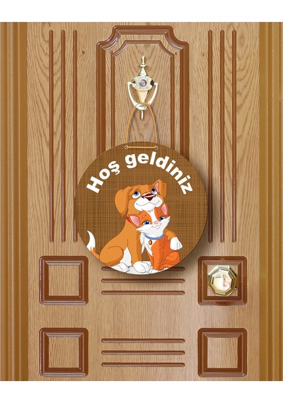 Gül Desenli Kalp Figürlü "evimize Neşe Getirdiniz" Kapı Süsü 22.5 Cm Mdf Halat Askılı Turkuaz