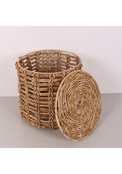 Side Doğal Abaka 42x42 Cm Kapaklı Çamaşır Ve Dekorasyon Sepeti Bej