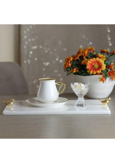 Akayev Mermer Beyaz 30x20 Cm Altın Kuş Sunum Tabağı
