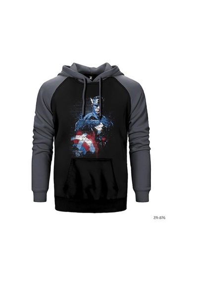 Captain America Stencil 2 Kırmızı Renk Reglan Kol Sweatshirt / Hoodie