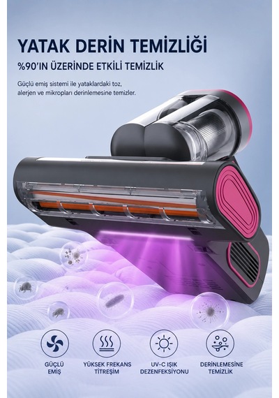 Glr G-163 100w Şarjlı Anti-mite Süpürge Uv Işıklı Akarlar Toz Akarı Yatak Koltuk Süpürgesi