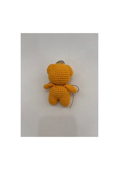 El Yapımı Amigurumi Ayıcık Anahtarlık - Örgü Figür, Jüt Fiyonklu 9-10 Cm Sarı Sarı