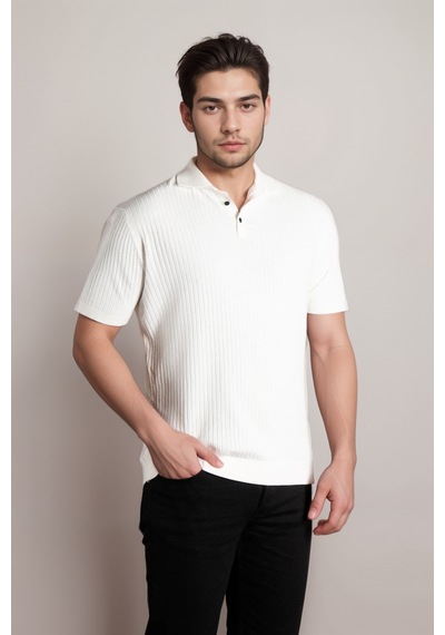 Coonless Erkek Yakalı Triko Beyaz Tshirt Beyaz