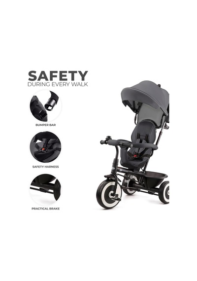 Aston 5 İ 1 Arada Üç Tekerlekli Bisiklet, 9 Ay+, Geriye Dönebilen Koltuk, Aksesuar Dahil Gri