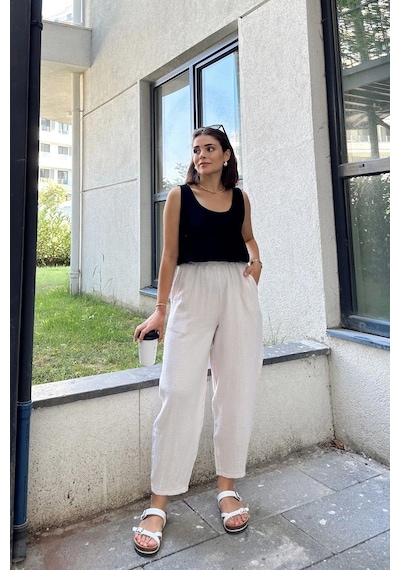 WeShaya Siyah İthal Müslin Kumaş, Basic, Katlı, Salaş Askılı Bluz & Atlet Siyah