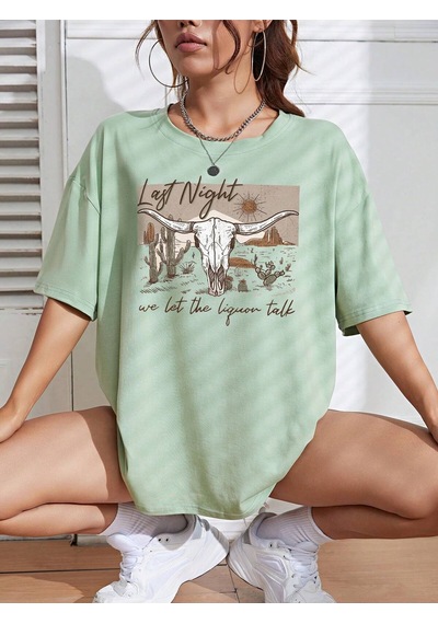Noıssey Karikatür Ve Grafik Tasarım Oversize T-shirt Cartoon/letter Serisi Kod811 Mavi