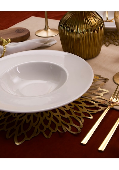 Katre 26 CM Porselen Çukur Makarna Tabağı Kırık Beyaz