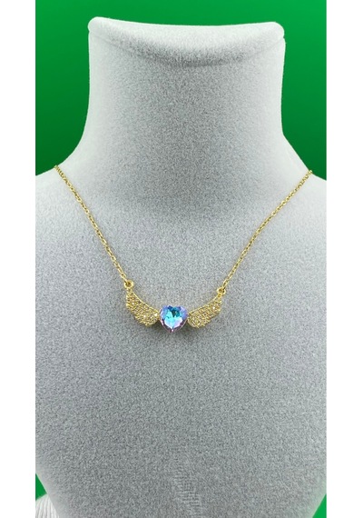 Kadın Çelik Kalpli Gold Renk Zirkon Taşlı Çelik Kolye Altın