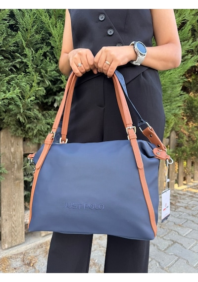 Just Polo Kadın Yeşil Taba Büyük Boy Lakost Kumaş El Ve Omuz Çantası P346037mh Yeşil - Taba