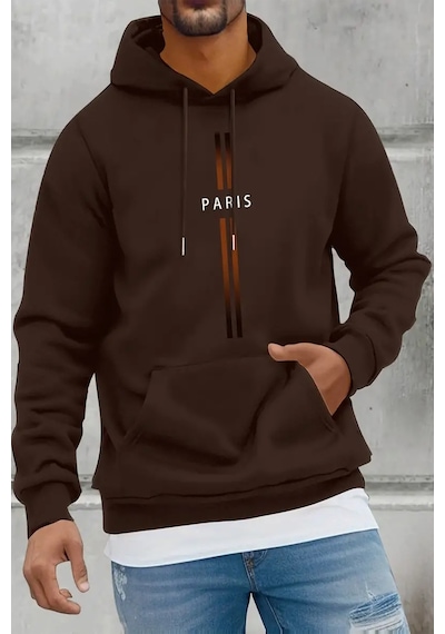 Uyguntarz Paris Baskılı Pamuklu Oversize Sweatshirt Kahverengi