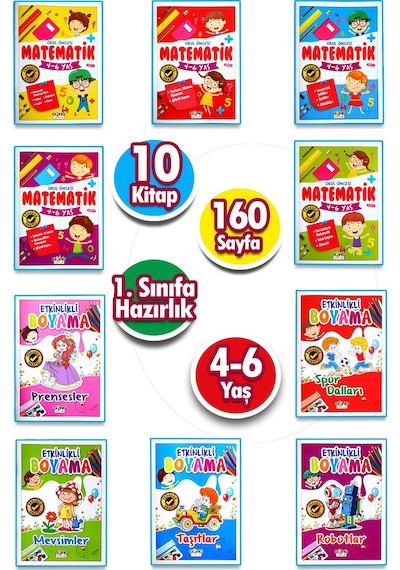 Okul Öncesi Matematik ve Eğitici Etkinlikli Boyama 10 Kitap