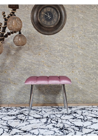 Zafir Krom Sivriltme Ayaklı 60 Cm Puf Bench - Puf - Bench - Oturak - Mutfak Oturağı - Antre Oturağı Pembe