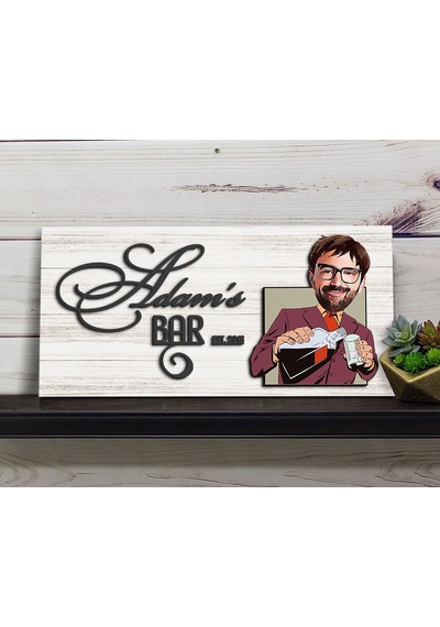 Bk Gift Kişiye Özel Karikatürlü Kabartma Tasarım Antik Beyaz Ahşap Bar Tabelası, Home Bar Tabela, Rustik Ev Dekorasyonu, Duvar Dekoru-2