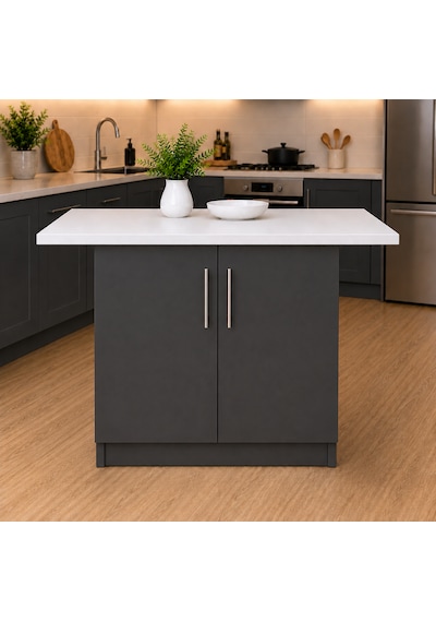 Tork Mutfak 2 Kapaklı Mutfak Adası-alt Modül 130 Cm - Çok Amaçlı Dolap -beyaz Laminat Tezgah Dahil Antrasit Tork Mutfak 2 Kapaklı Mutfak Adası-alt Modül 130 Cm - Çok Amaçlı Dolap -beyaz Laminat Tezgah Dahil Antrasit