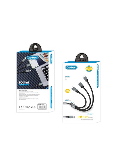 Go-des Gd-uc617 3in1 Type-c To Lightning/type-c/type-c Ultra Hızlı Pd Şarj Kablosu 100w 1.2m Siyah