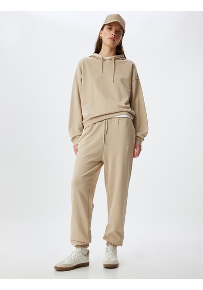 Koton Kapşonlu Sweatshirt Basic Uzun Kollu Üç İplik Pamuklu Bej 5wak10223ek Ekru