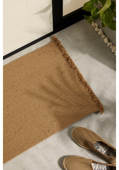 Ocean Home Textile Saçaklı Jüt Halat Çok Amaçlı Dekoratif İç Dış Kapı Önü Paspası 74 x 50 CM Kahverengi